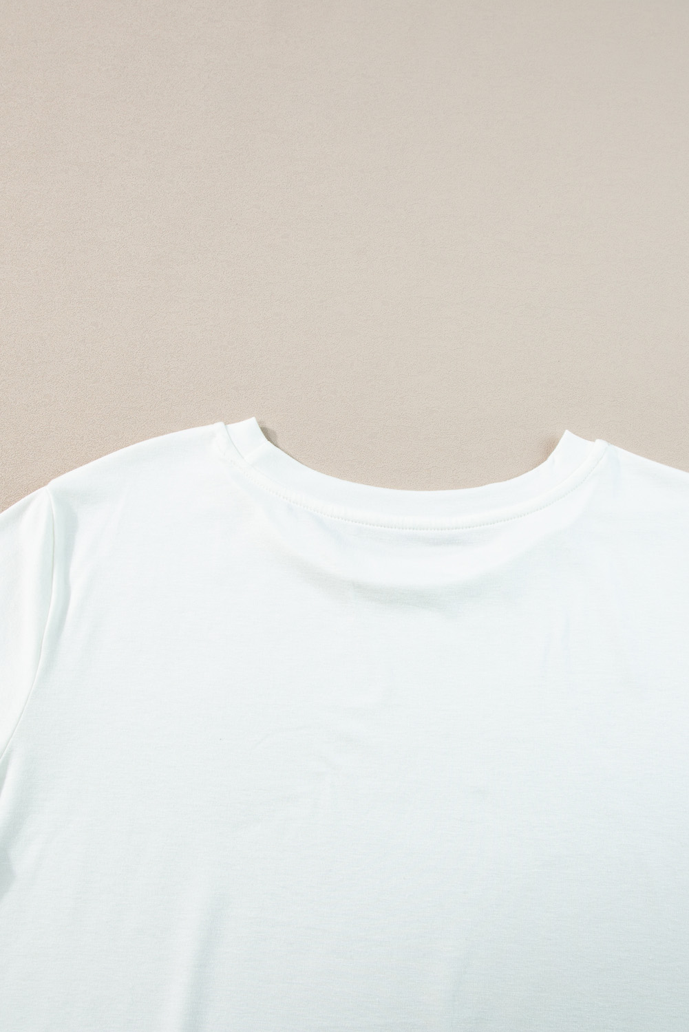 Plus Size White Round Neck Rolled Sleeve  T-shirt