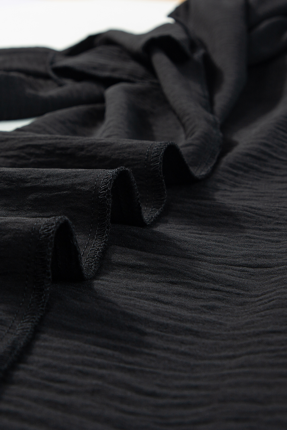 Plus Size Black Shirred High Waist  Wide Leg Pants