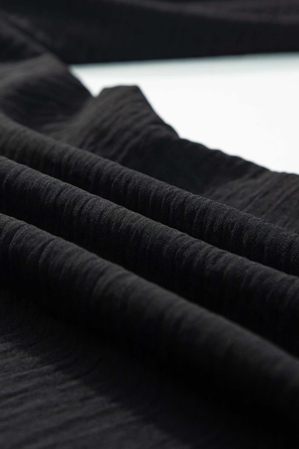 Plus Size Black Shirred High Waist  Wide Leg Pants