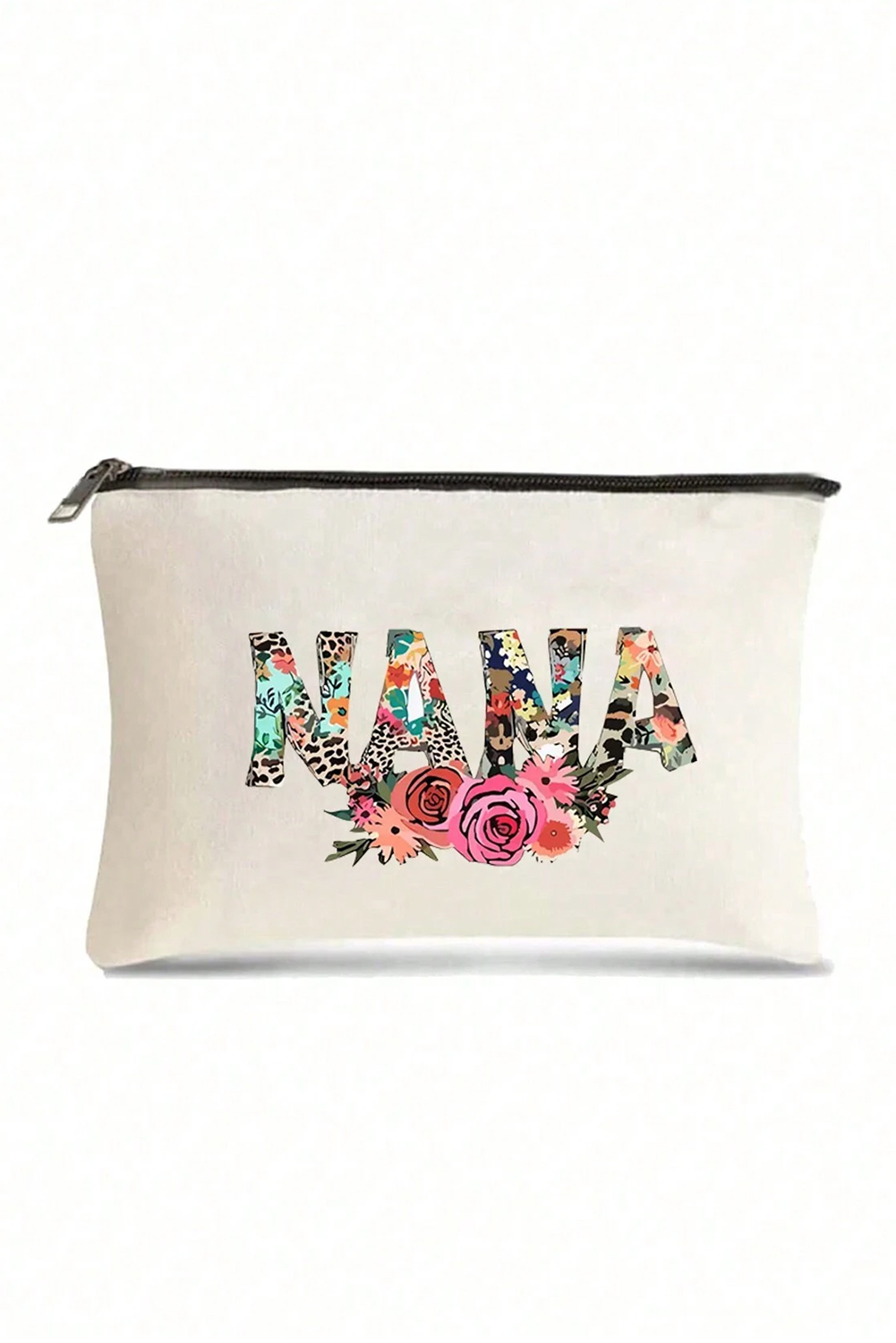 White Leopard Flower NANA Zipper Cosmetic Bag