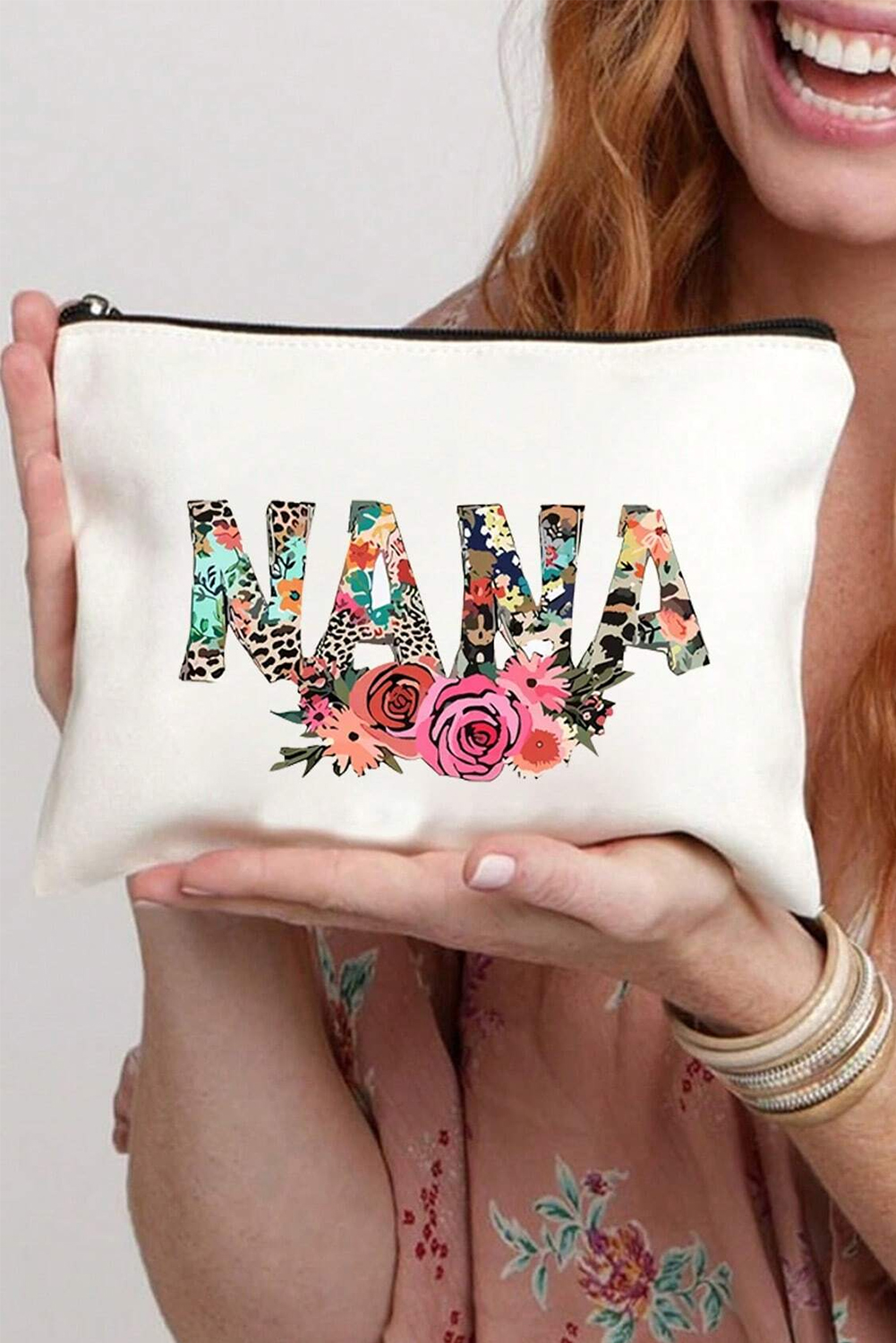 White Leopard Flower NANA Zipper Cosmetic Bag