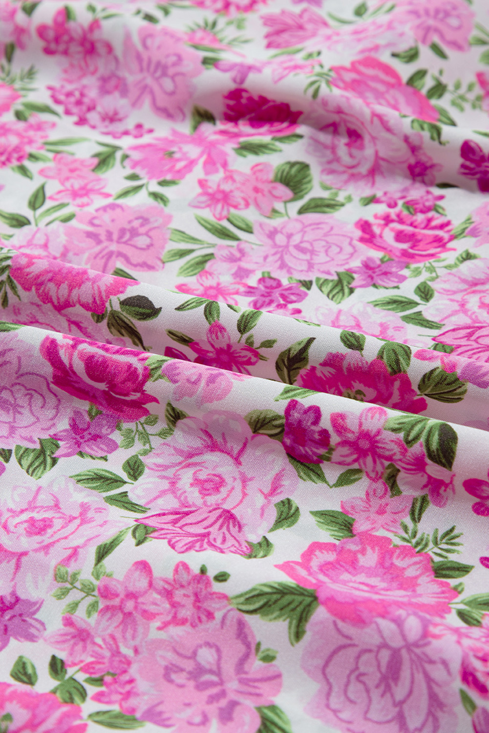 Plus Size Pink  Floral Print Smocked Puff Sleeve Dress