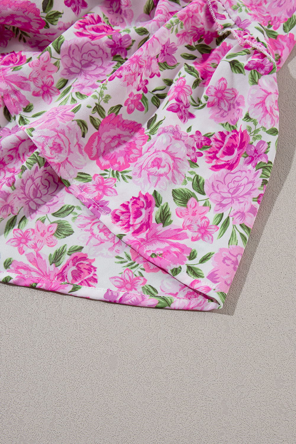 Plus Size Pink  Floral Print Smocked Puff Sleeve Dress