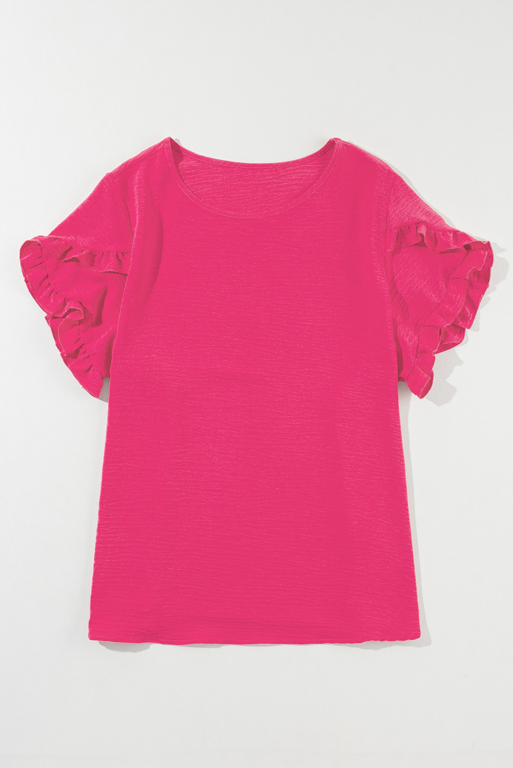 Plus Size Bright Pink Ruffled Short Sleeve  Top