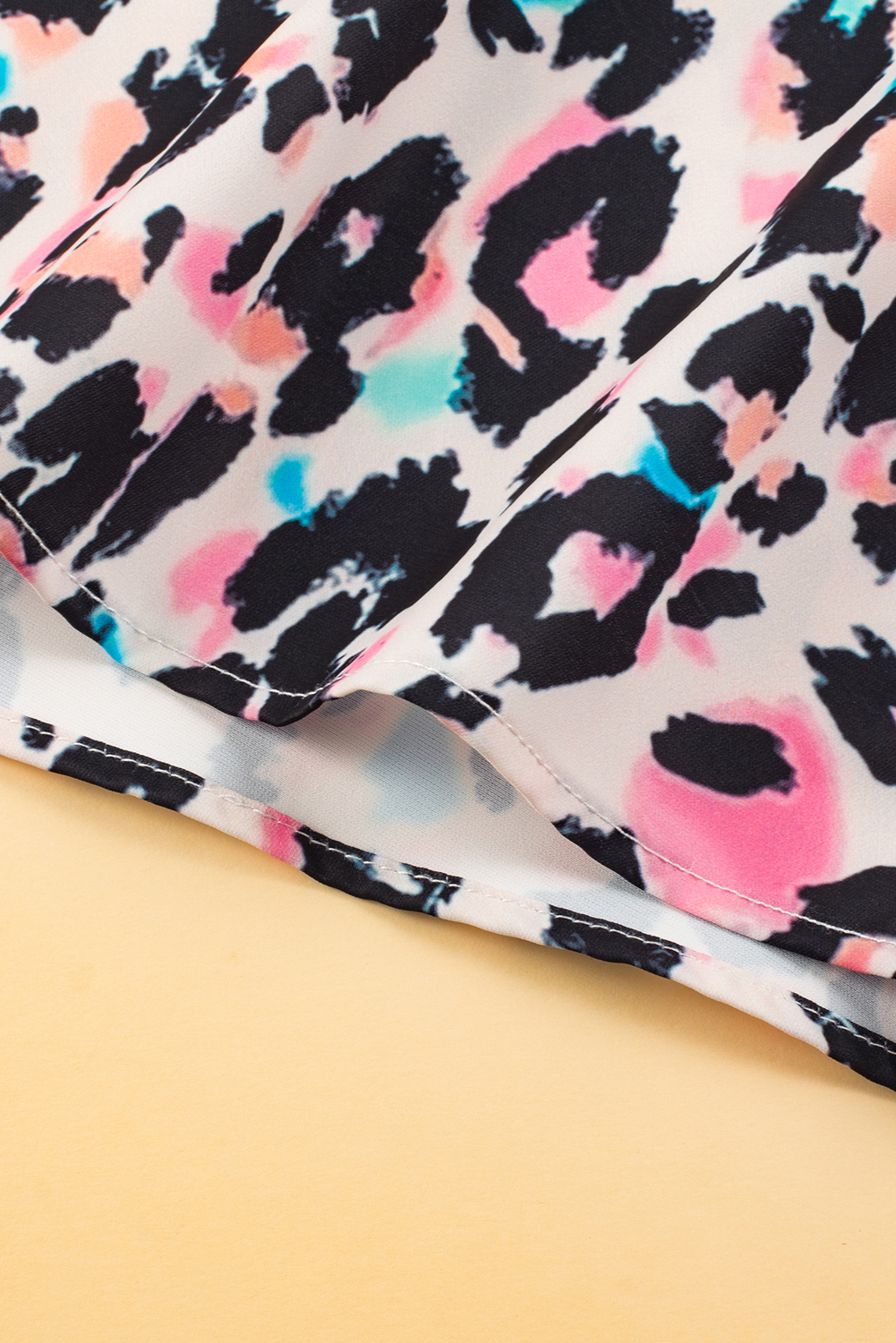 Plus Size Brown Leopard Print V Neck Batwing Sleeve  Top