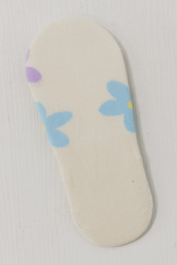 White Cute Floral Print No Show Socks
