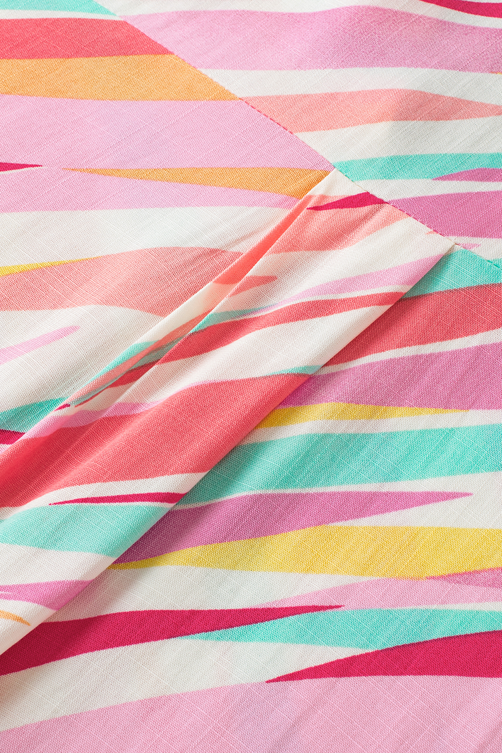 Plus Size White Abstract Print Short Sleeve Notched Neck  Top