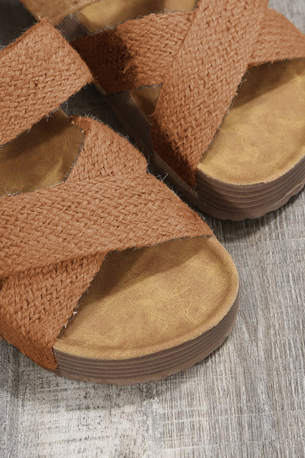 Brown Woven Cross Criss Hollowed Slip-On Slippers