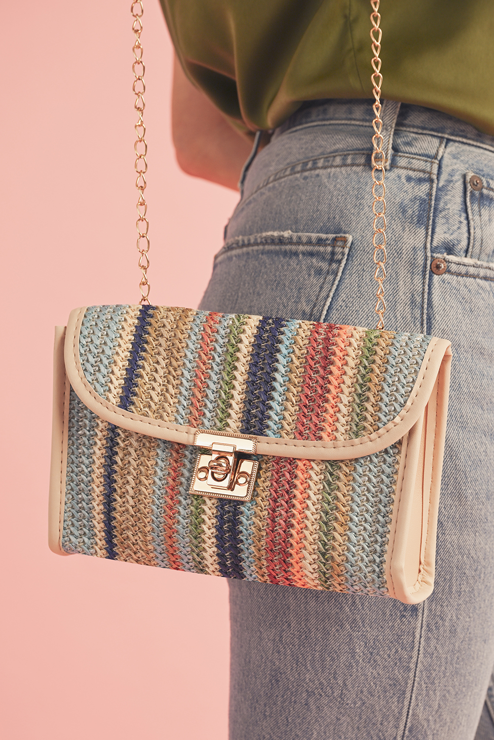 Iceland Blue Striped Crochet Flapped Single Shoulder Bag