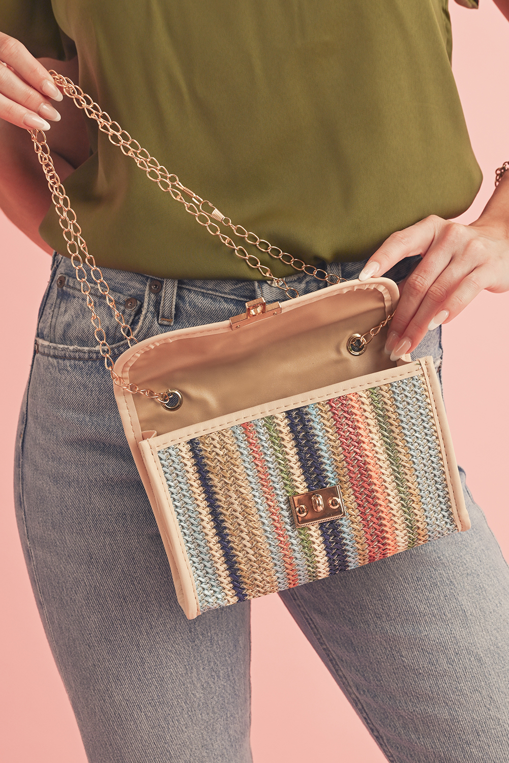 Iceland Blue Striped Crochet Flapped Single Shoulder Bag