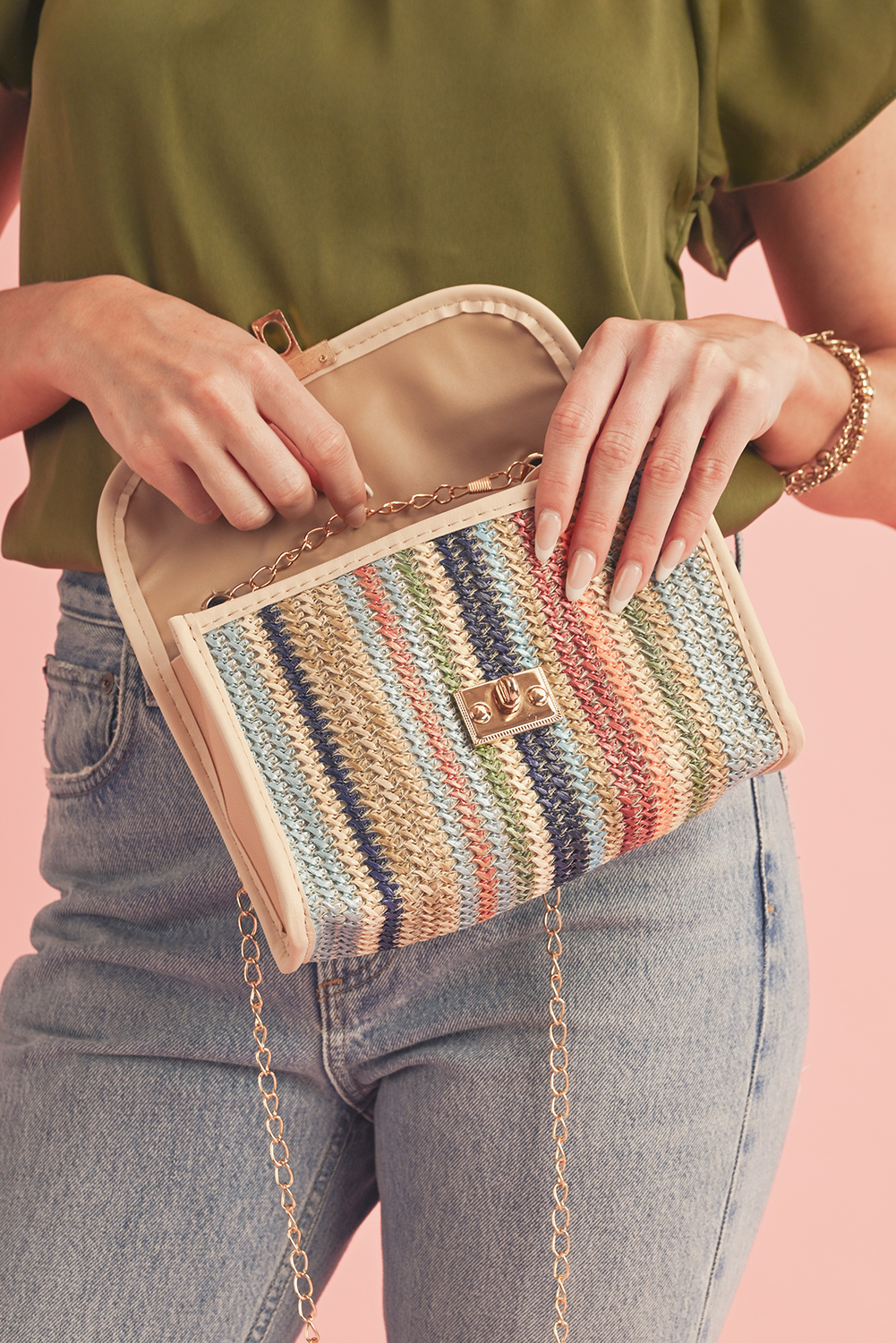 Iceland Blue Striped Crochet Flapped Single Shoulder Bag