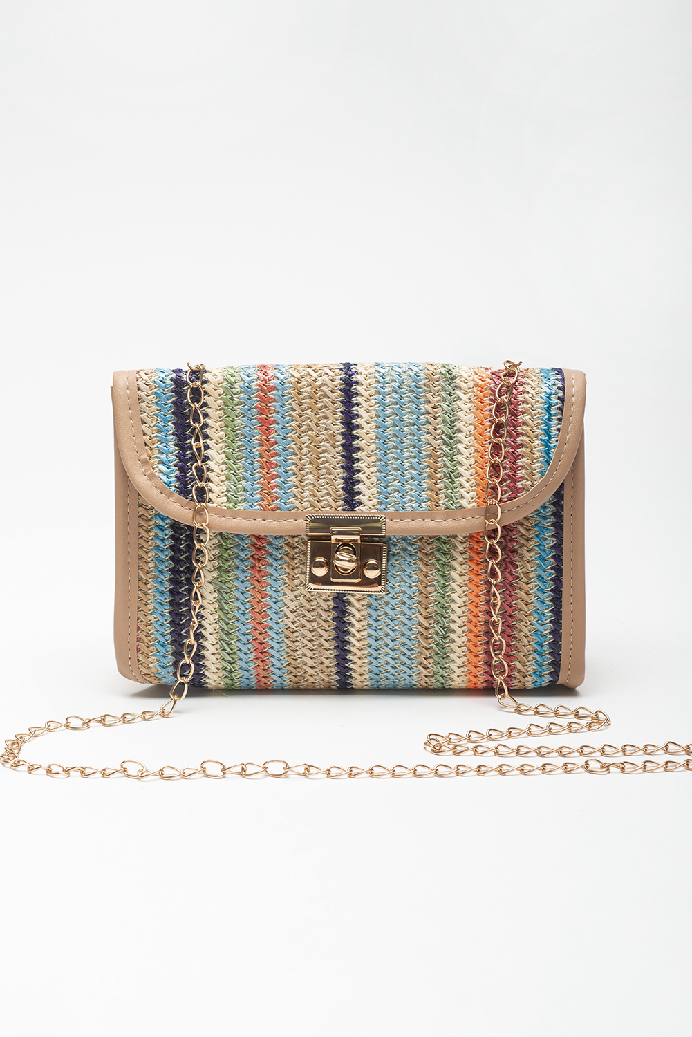 Iceland Blue Striped Crochet Flapped Single Shoulder Bag