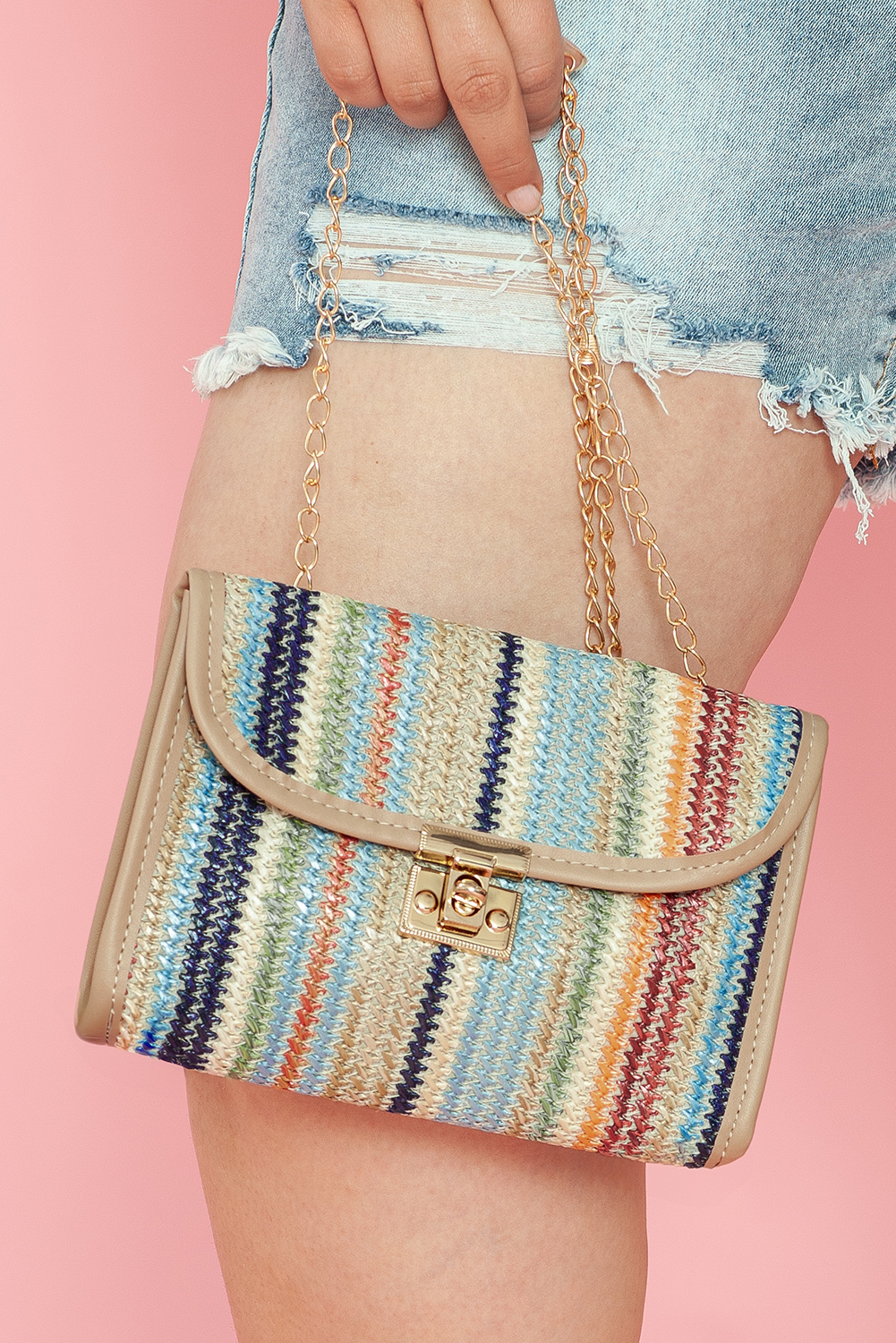 Iceland Blue Striped Crochet Flapped Single Shoulder Bag