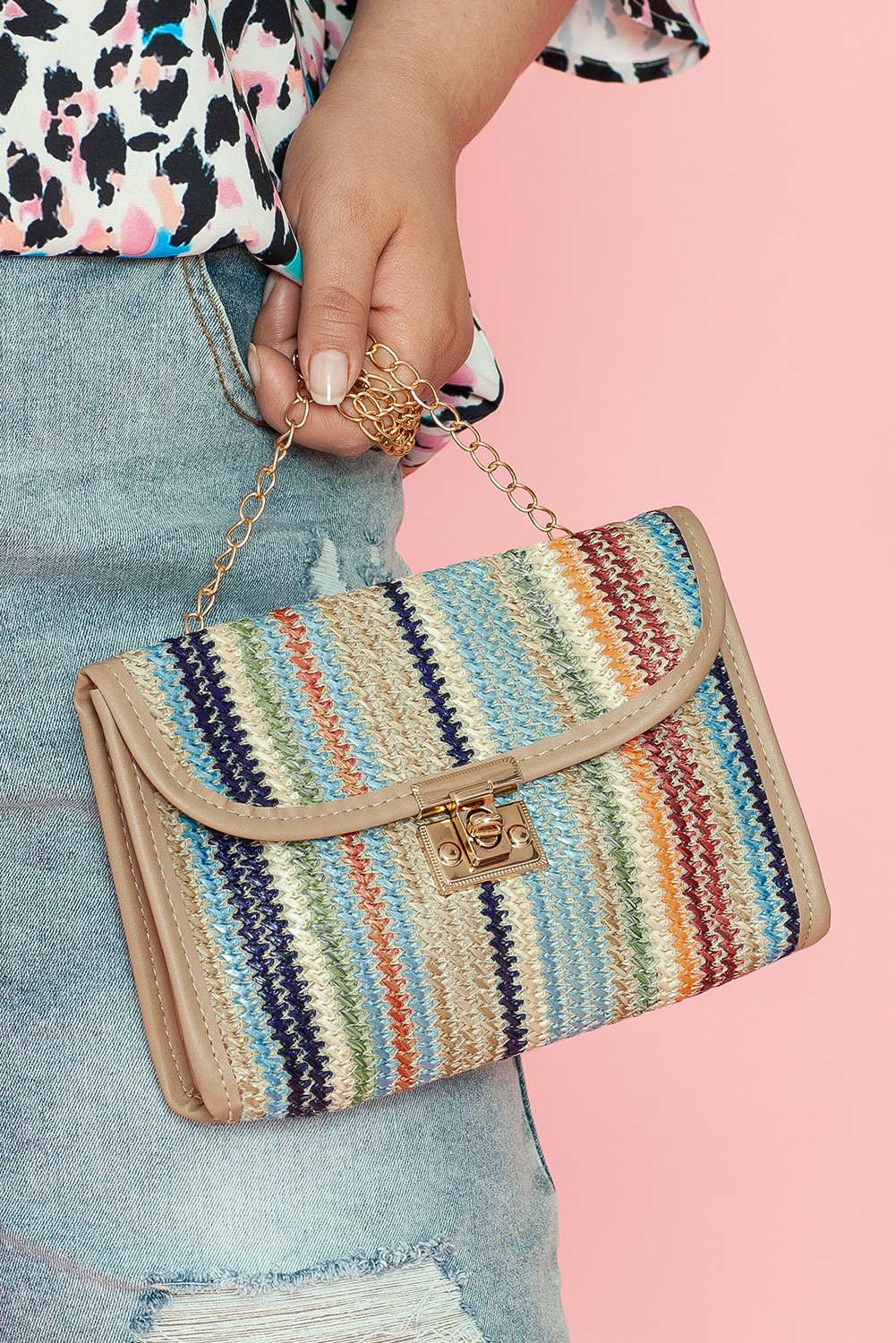 Iceland Blue Striped Crochet Flapped Single Shoulder Bag