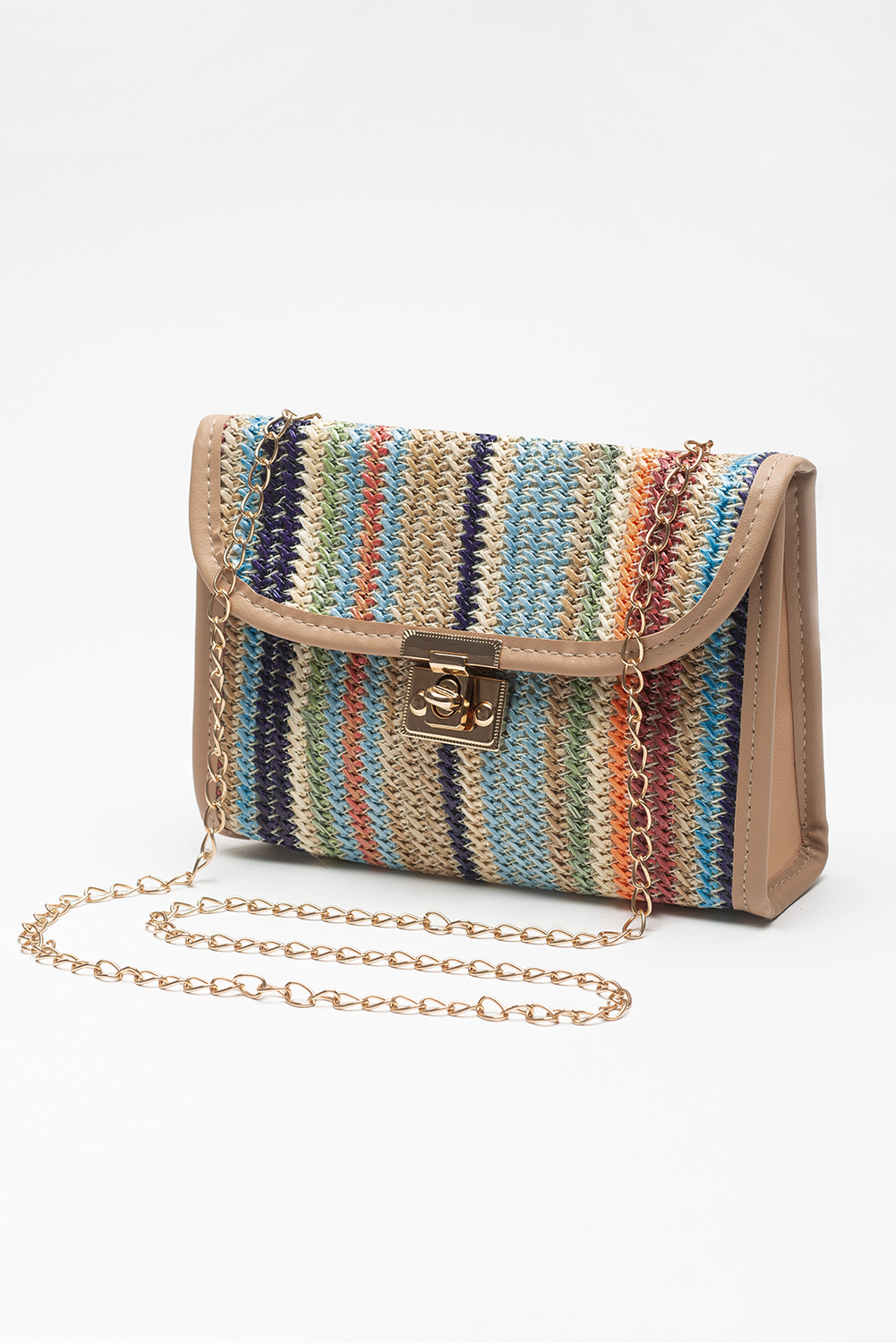 Iceland Blue Striped Crochet Flapped Single Shoulder Bag