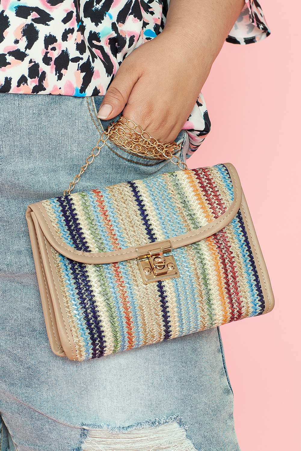 Iceland Blue Striped Crochet Flapped Single Shoulder Bag