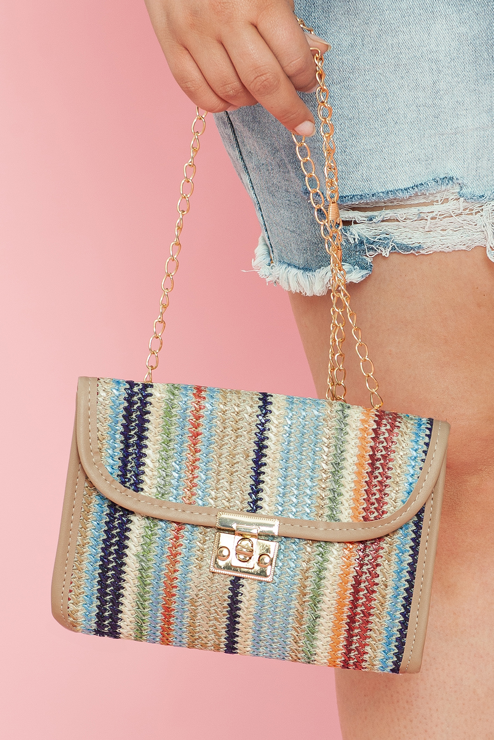 Iceland Blue Striped Crochet Flapped Single Shoulder Bag