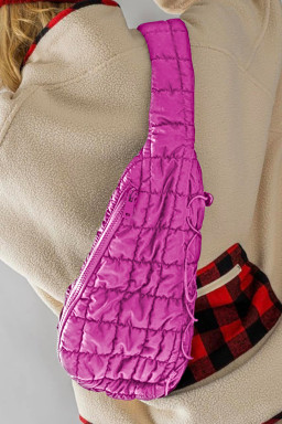 Bright Pink Marshmallow Quilted Drawstring Decor Sling Bag