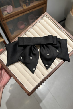 Black Pearl Embellished Tiered Bowknot Hair Clip