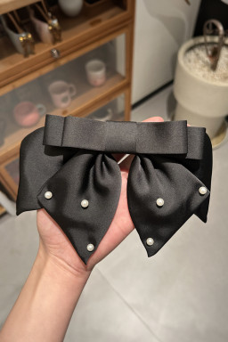 Black Pearl Embellished Tiered Bowknot Hair Clip