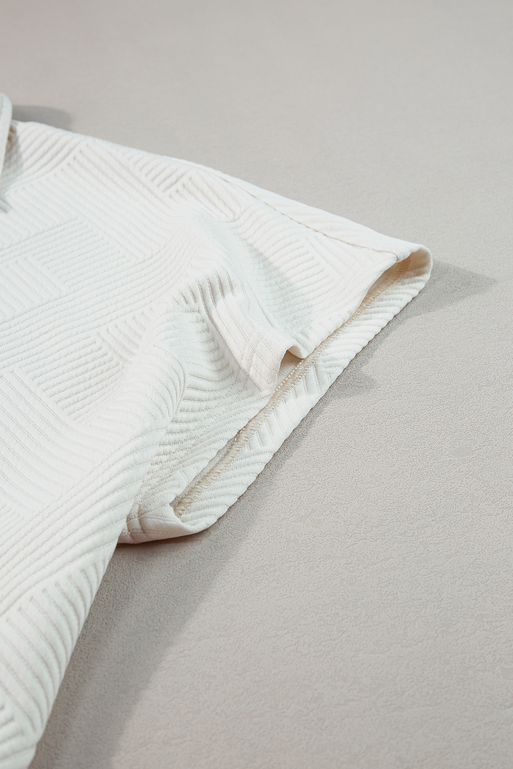 Plus Size Beige  Textured Collared Top and Pants Set