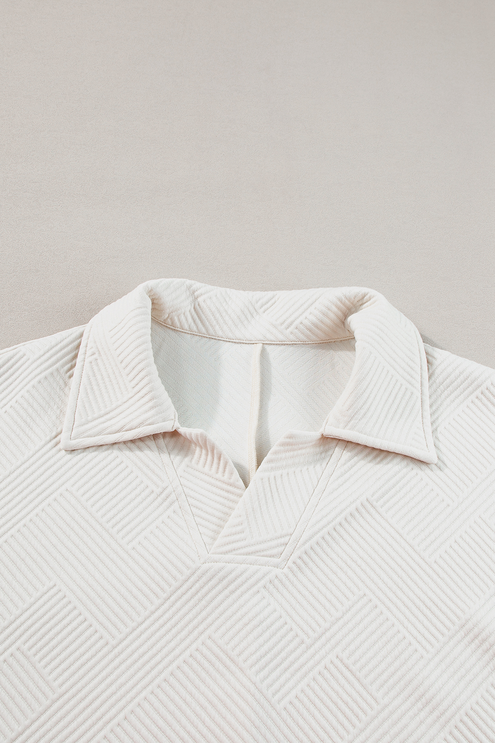 Plus Size Beige  Textured Collared Top and Pants Set