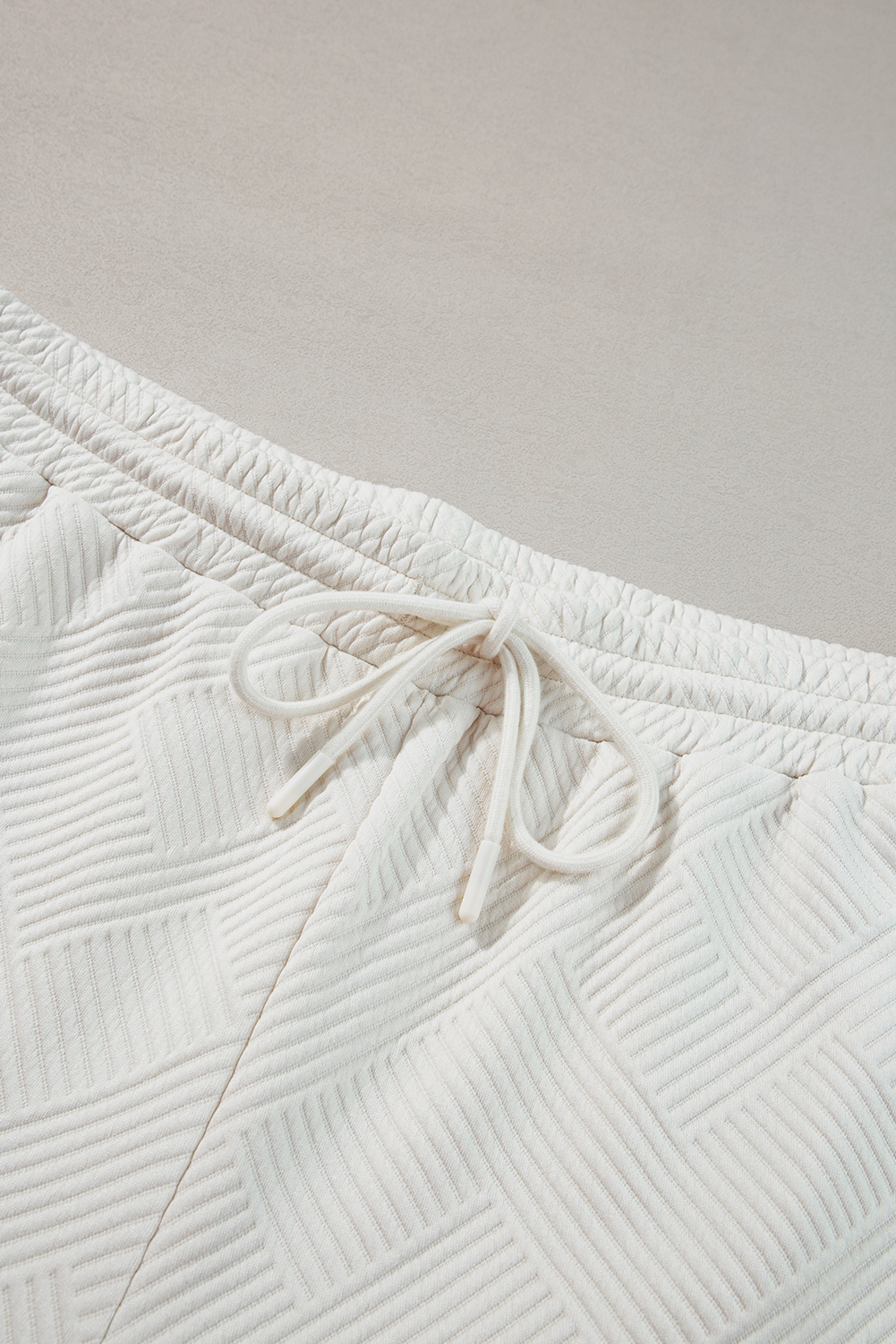 Plus Size Beige  Textured Collared Top and Pants Set