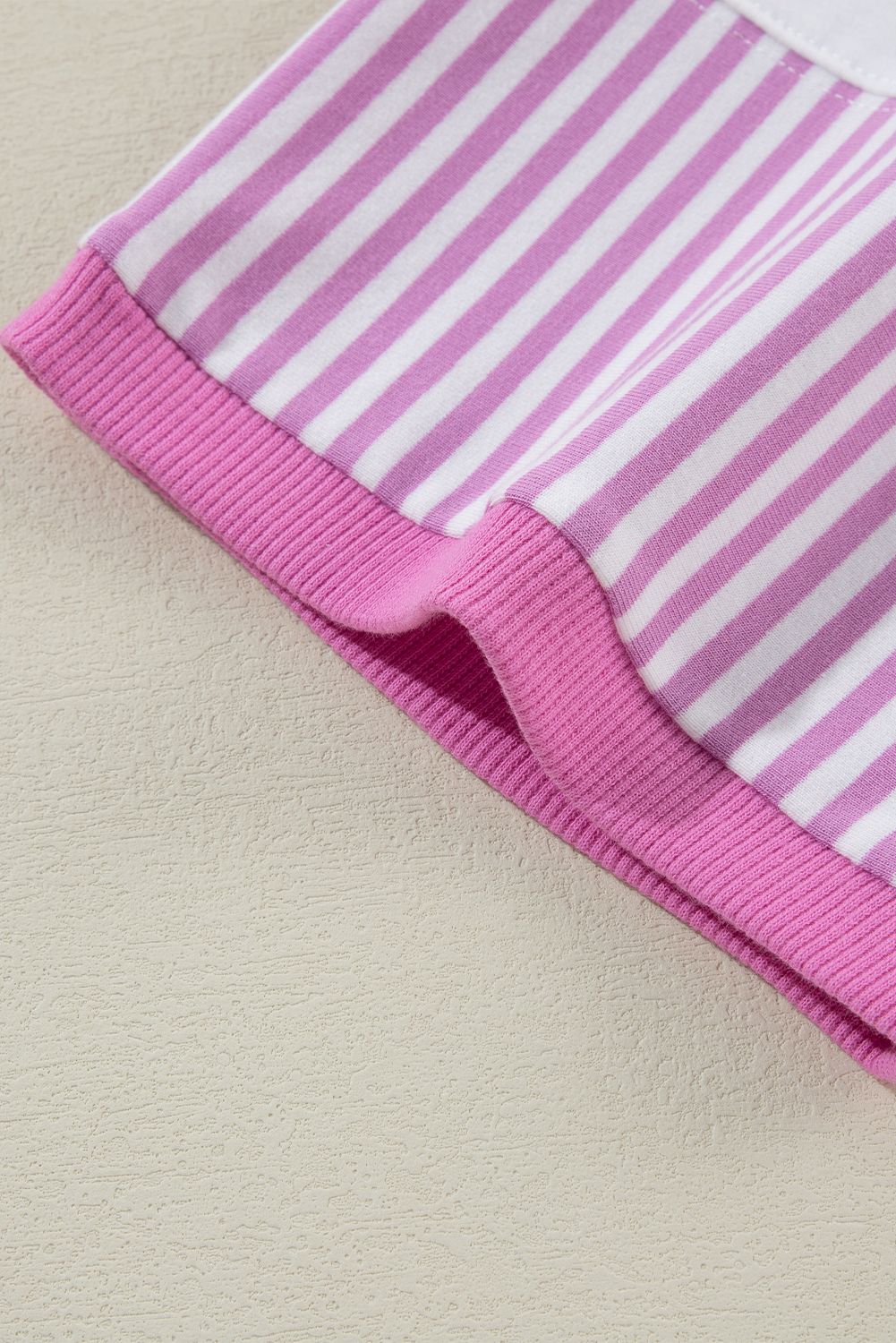 Plus Size Pink Stripe Patchwork Bracelet Sleeve  T Shirt