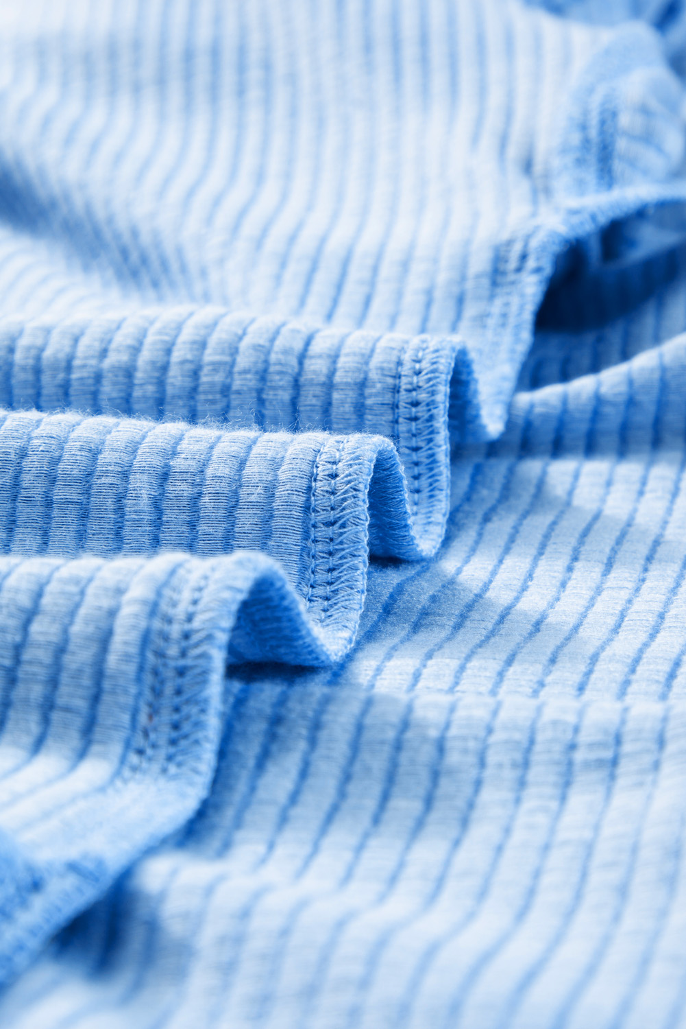 Plus Size Light Blue  Ribbed Long Sleeve Top and Drawstring Shorts Set
