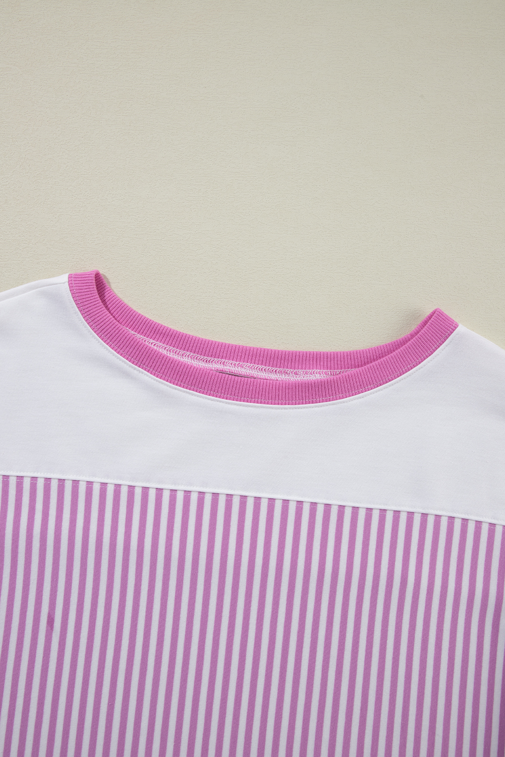 Plus Size Pink Stripe Patchwork Bracelet Sleeve  T Shirt