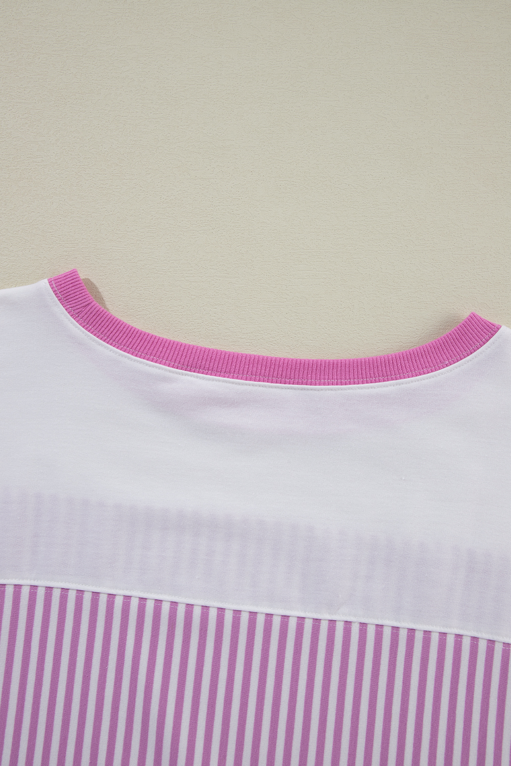 Plus Size Pink Stripe Patchwork Bracelet Sleeve  T Shirt