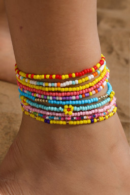 Yellow Flower Random Color Multi Layered Beaded Anklet Set