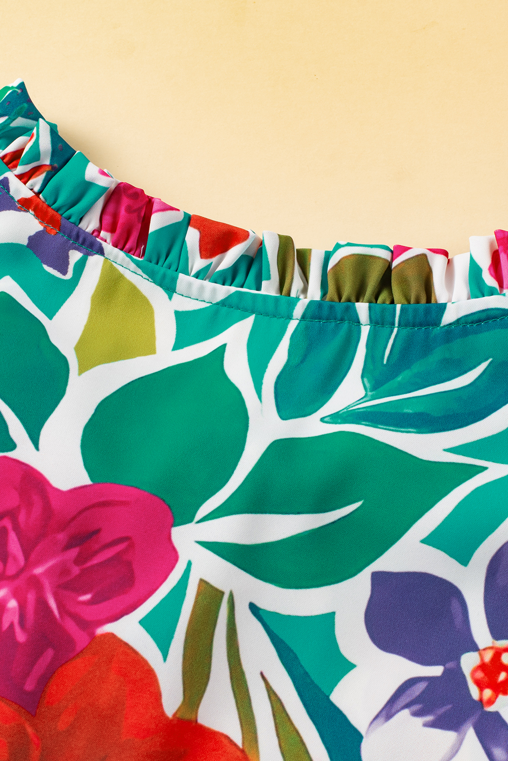 Plus Size Sky Blue  Floral Print Puff Sleeve Tie Neck Babydoll Dress