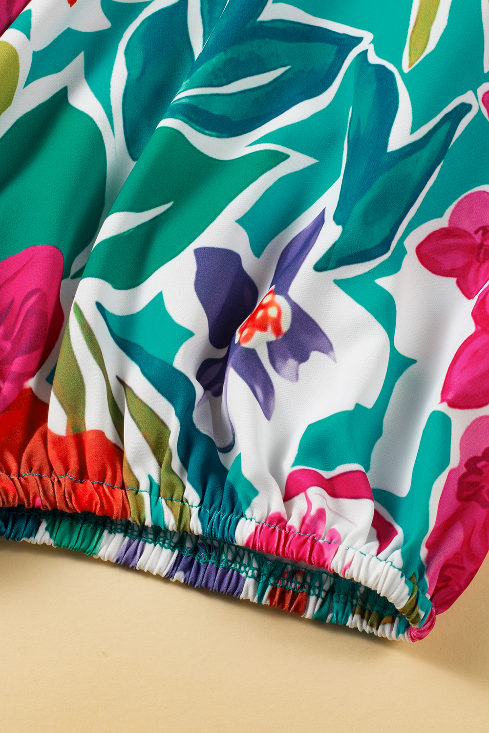 Plus Size Sky Blue  Floral Print Puff Sleeve Tie Neck Babydoll Dress