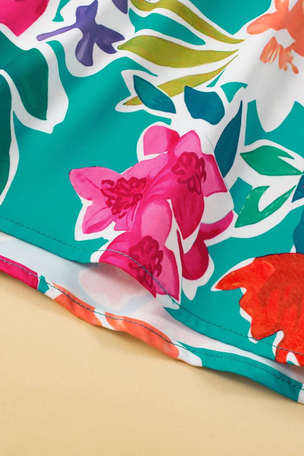 Plus Size Sky Blue  Floral Print Puff Sleeve Tie Neck Babydoll Dress