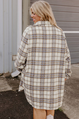 Plus Size White Plaid Print Tunic  Shacket with Slits
