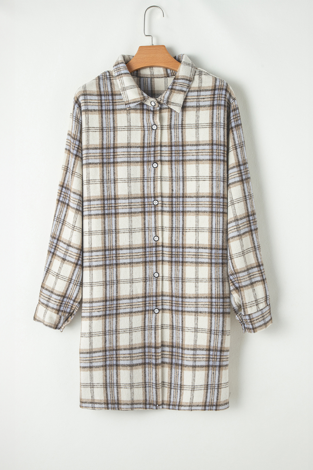 Plus Size White Plaid Print Tunic  Shacket with Slits