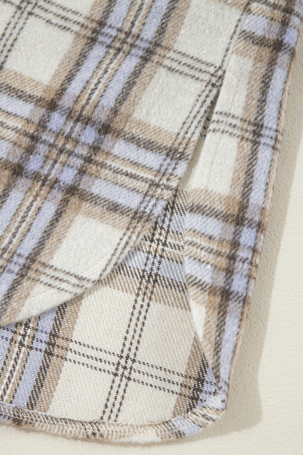 Plus Size White Plaid Print Tunic  Shacket with Slits