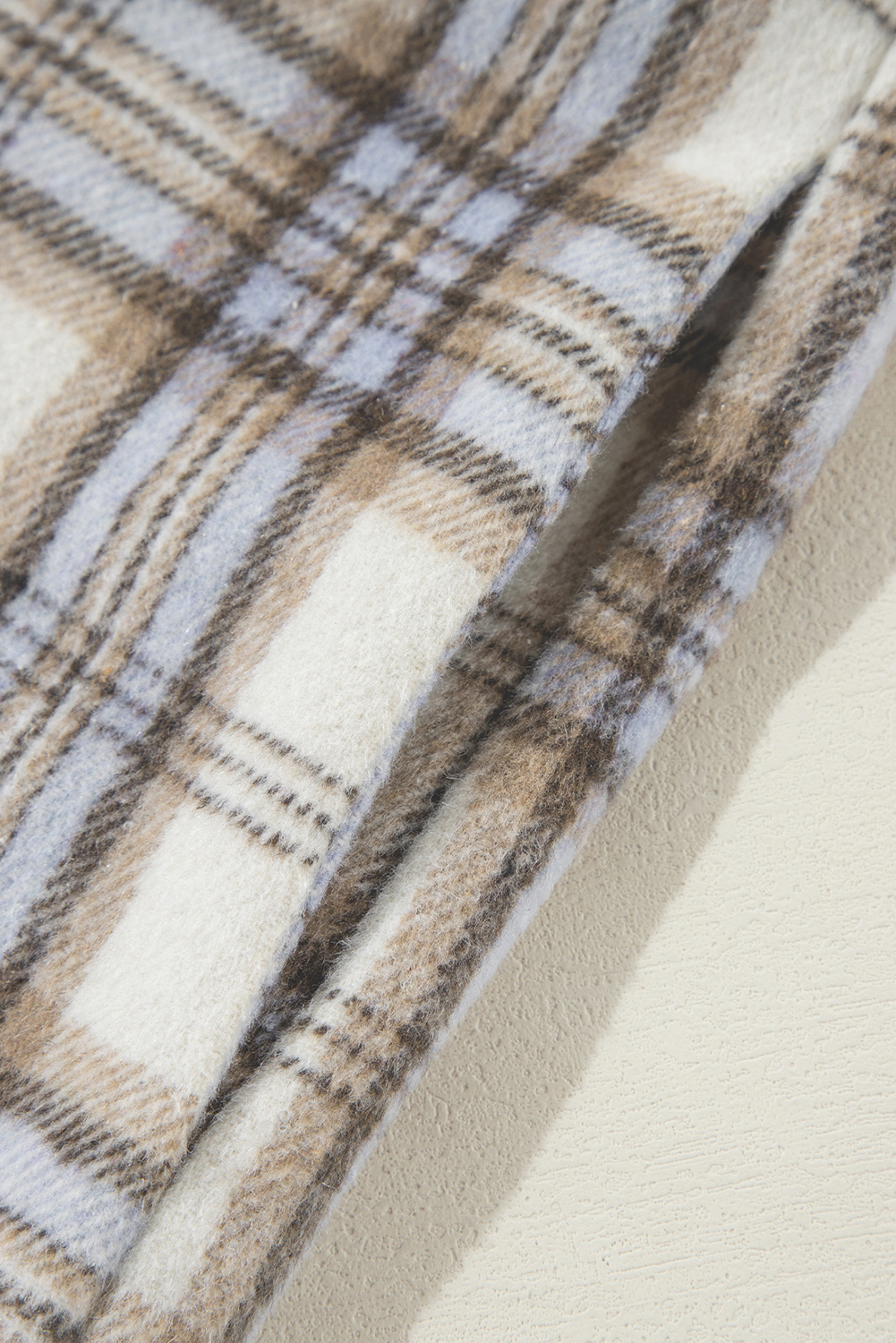 Plus Size White Plaid Print Tunic  Shacket with Slits