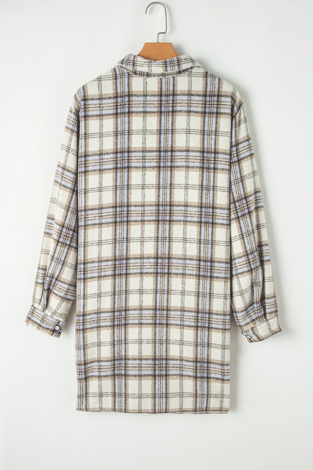 Plus Size White Plaid Print Tunic  Shacket with Slits