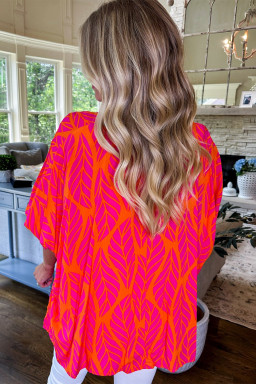 Plus Size Rose Leafy Printed Smocked Lantern Sleeve  Blouse