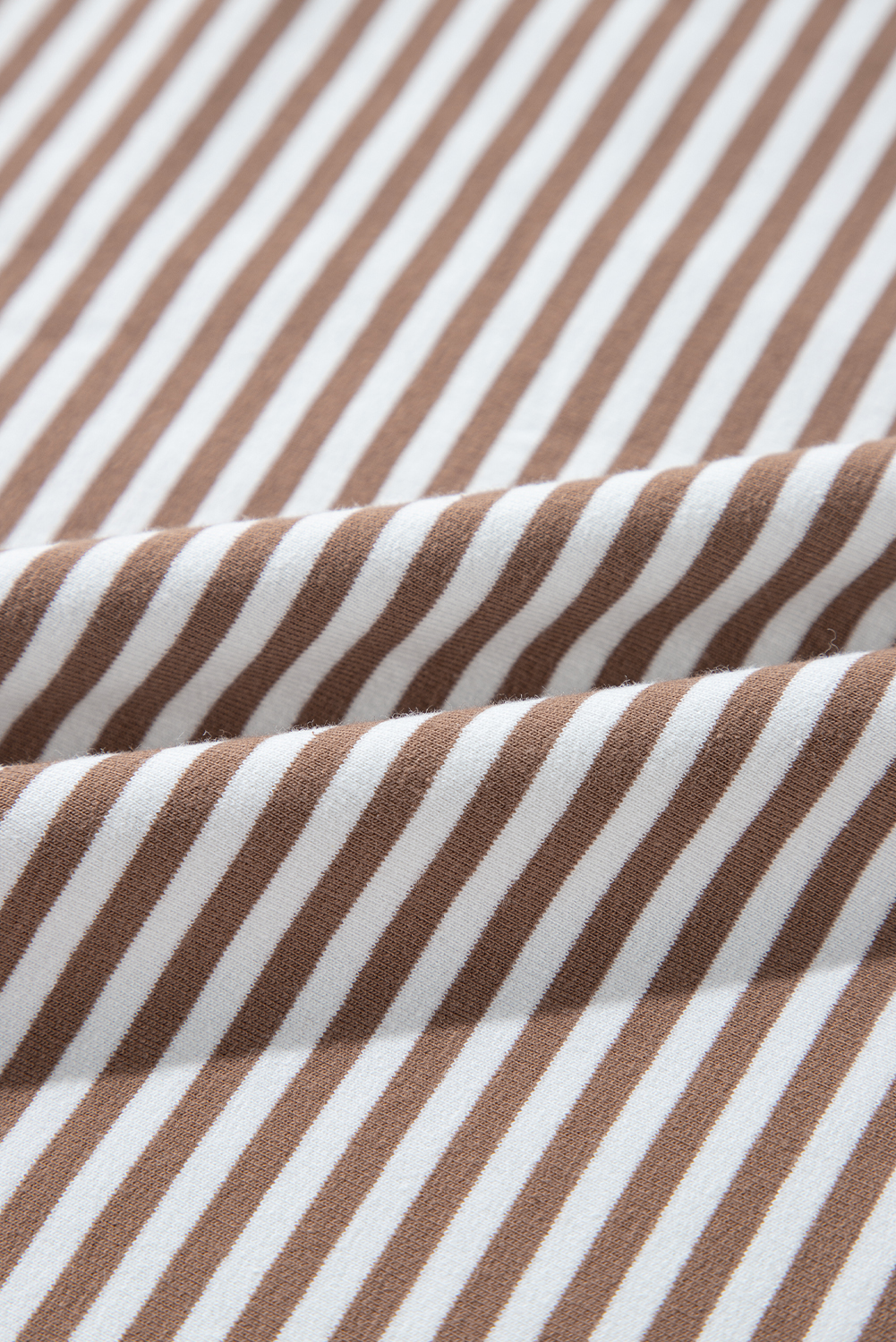 Plus Size Khaki Stripe Patchwork Bracelet Sleeve  T Shirt