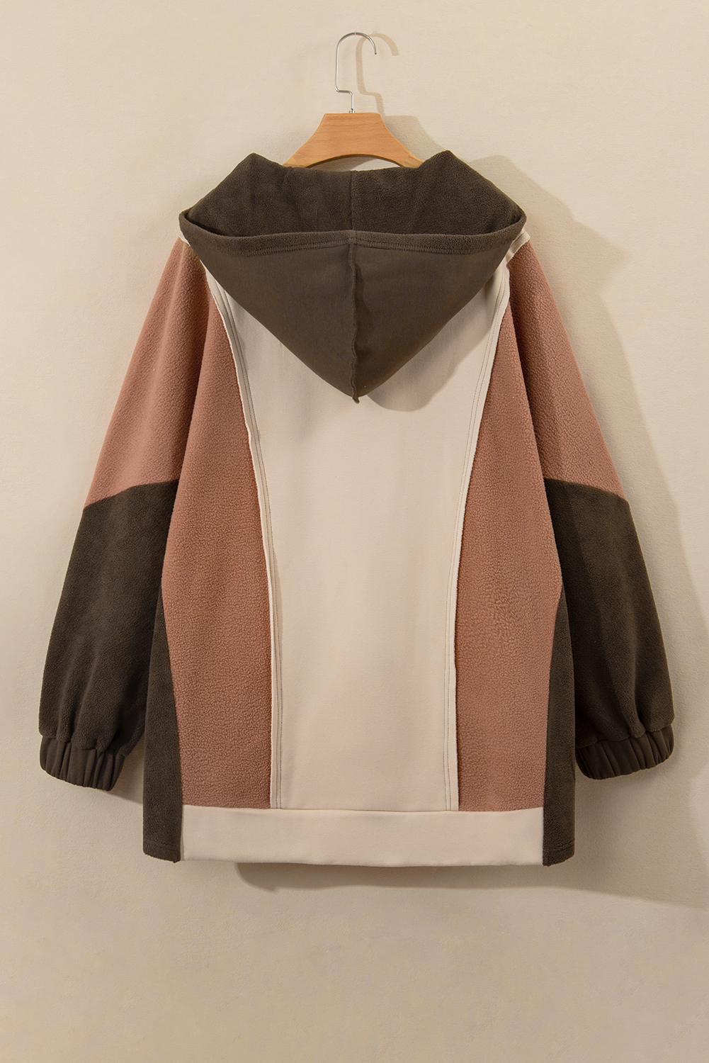 Plus Size Brown Exposed Seam Colorblock  Hoodie