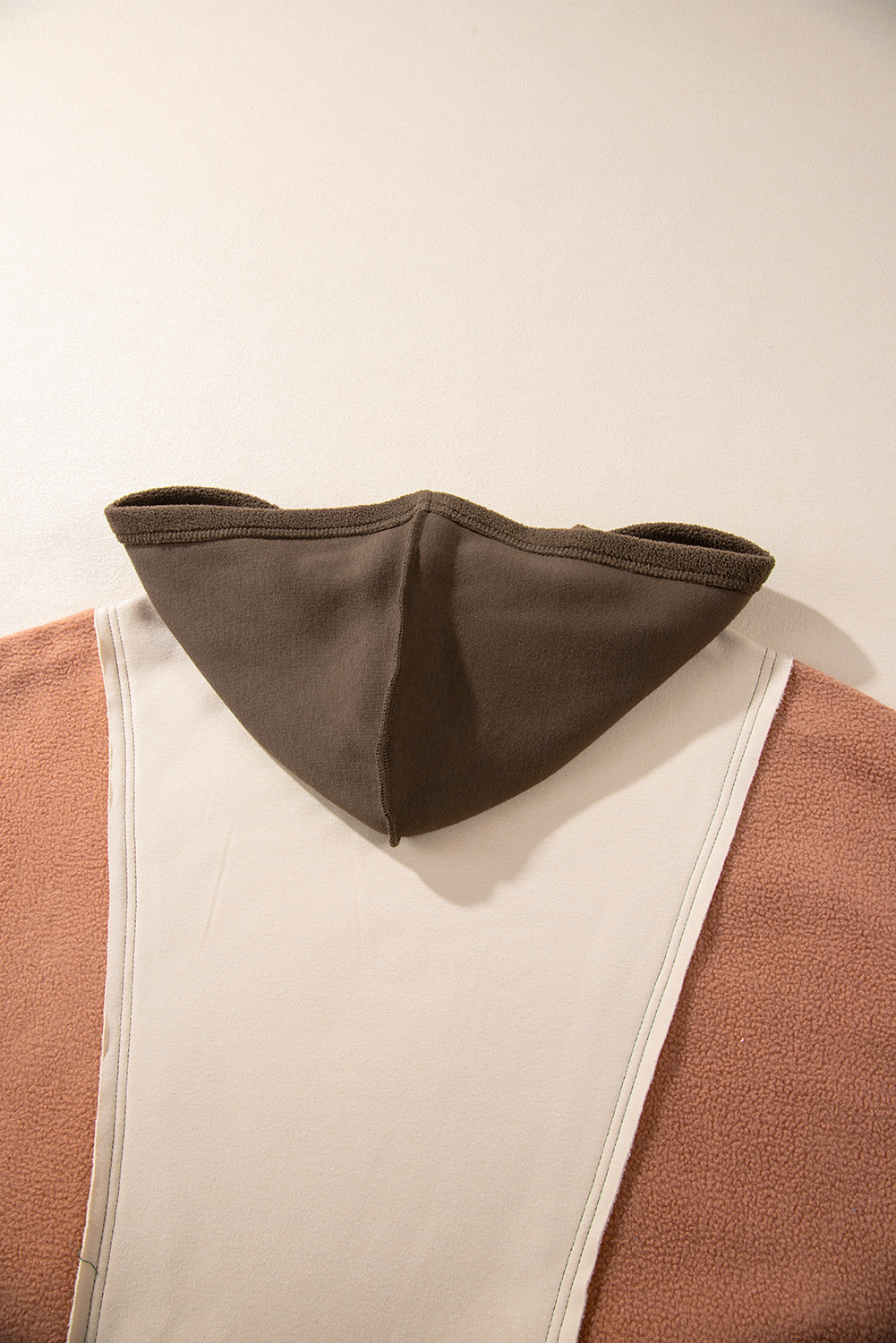 Plus Size Brown Exposed Seam Colorblock  Hoodie