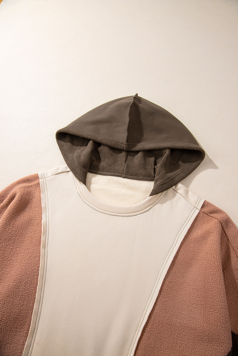 Plus Size Brown Exposed Seam Colorblock  Hoodie