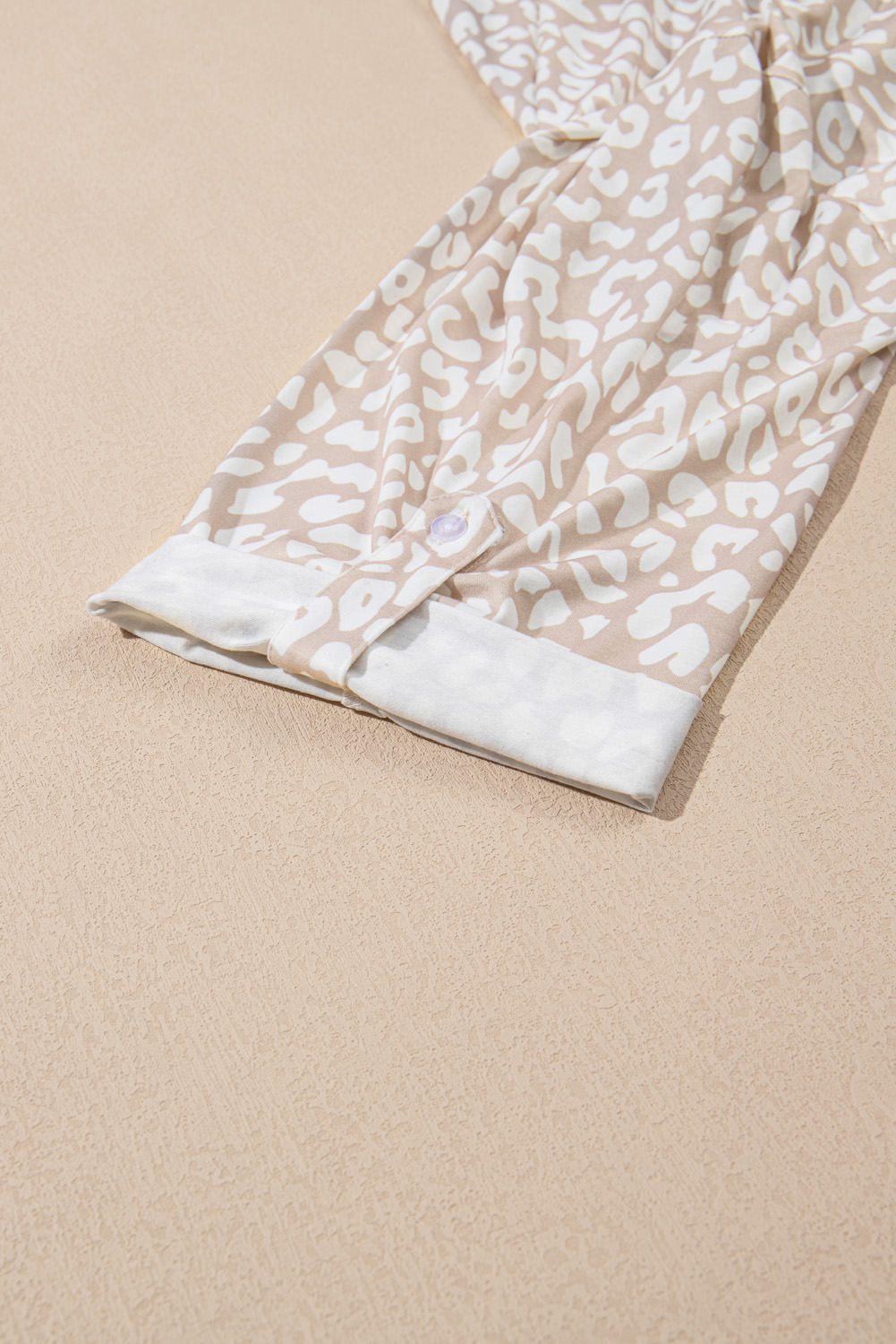 Plus Size Apricot Leopard Tab Sleeve V Neck  Top