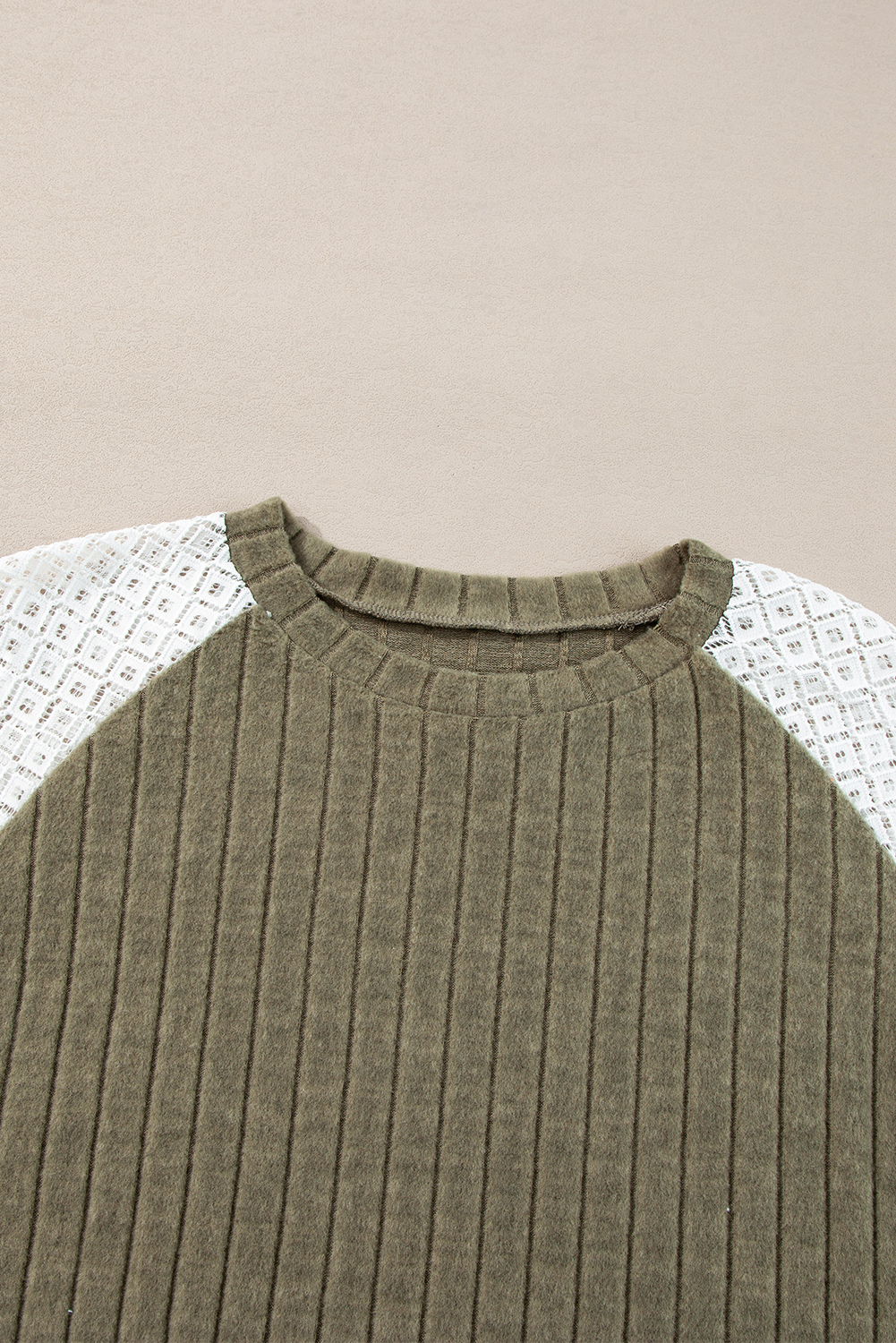 Plus Size Vineyard Green  Textured Floral Patchwork Raglan Sleeve Blouse