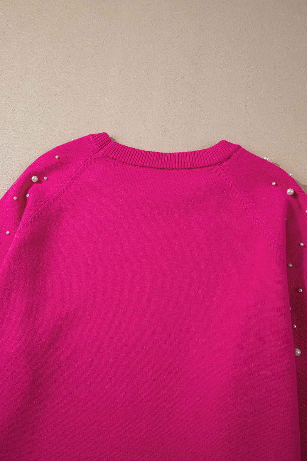 Plus Size Strawberry Pink Pearled Decor Raglan Sleeve  Sweater