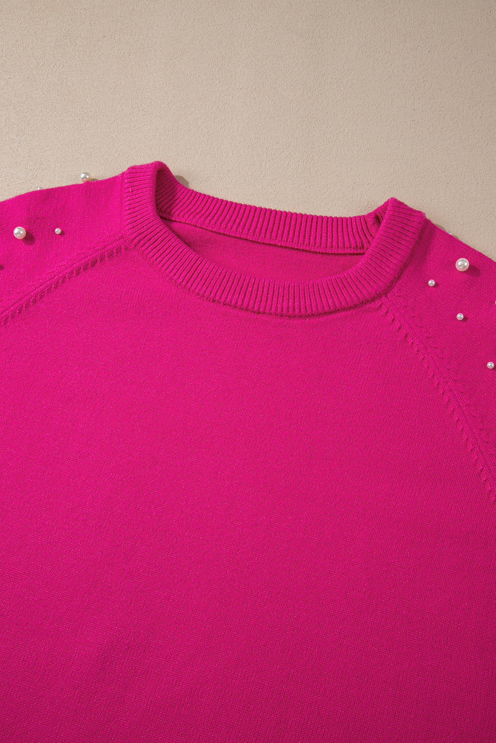 Plus Size Strawberry Pink Pearled Decor Raglan Sleeve  Sweater