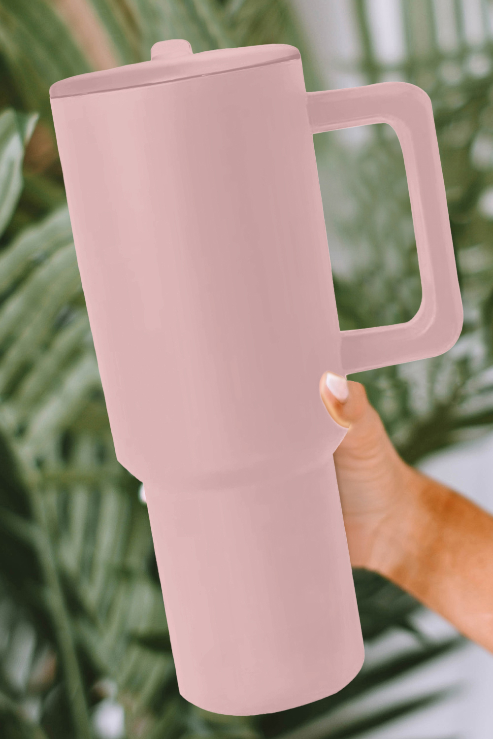 Light Pink Frosted Stainless Handle Large Vacuum Cup with Straw 40oz